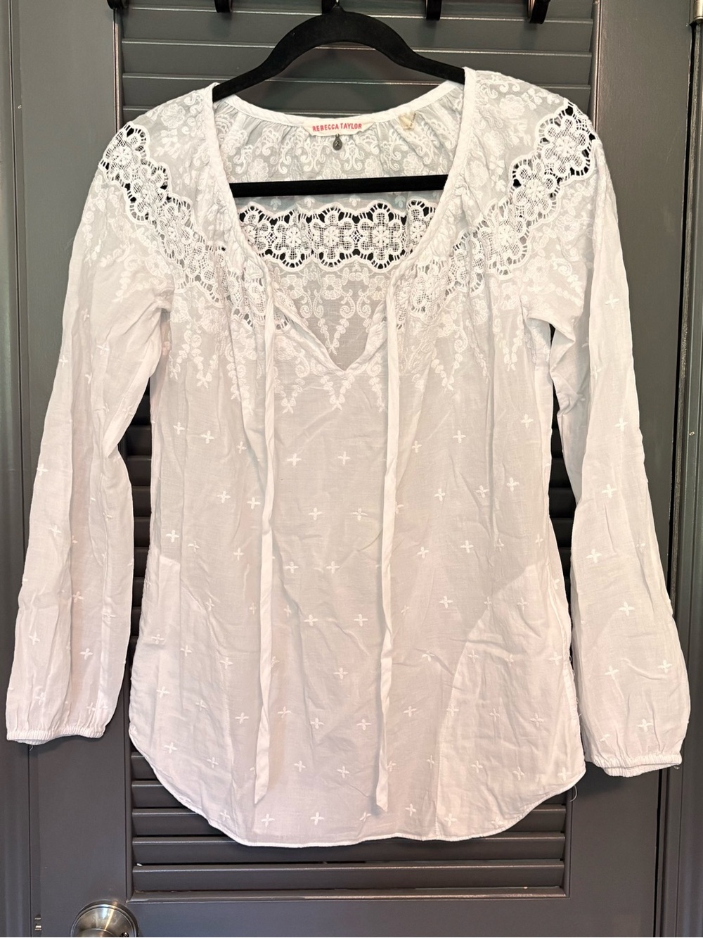 Rebecca Taylor White Lace-Yoke Embroidered Tunic
